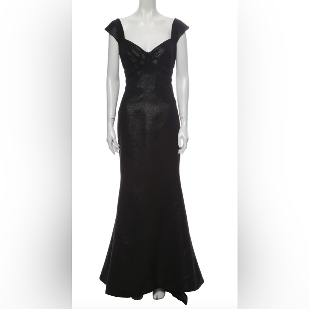 Zac Posen metallic black gown with fishtail back